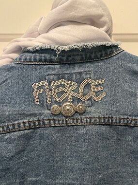 American Bazi Distressed Light Blue Denim Jacket with White Hoodie